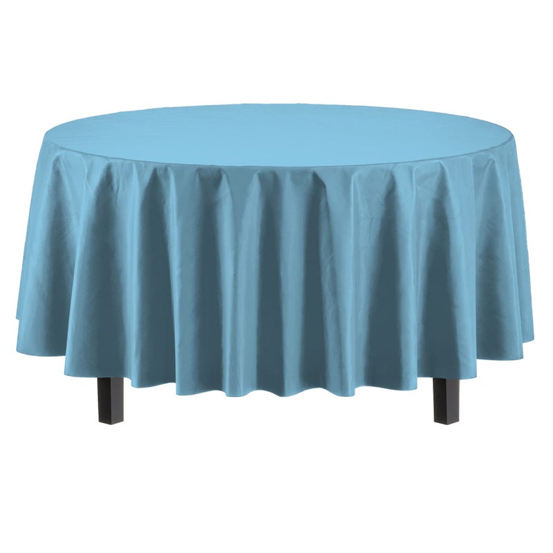 Exquisite 12-Pack Premium Plastic Tablecloth 84in. Round Table Cover - Sky Blue - Image 2